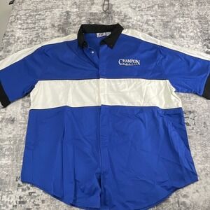 Vtg Champion Boats Mechanic Shirt Spike Sports Mens‎ XXL Color Block Blue White
